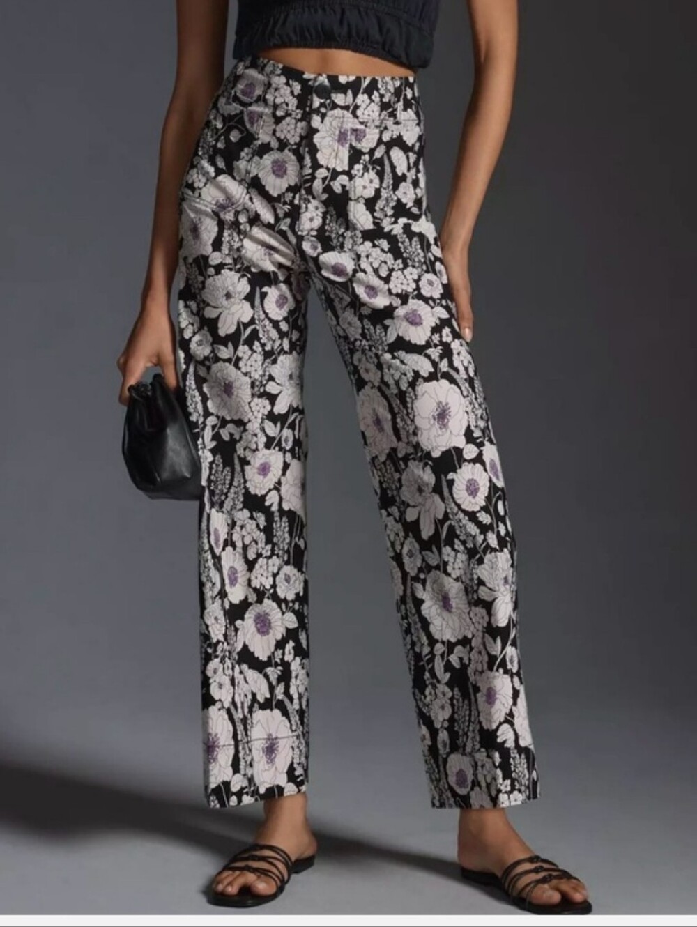 NWOT Maeve Anthroplogie The Colette Wide-Leg Cropped Pant  Black Floral